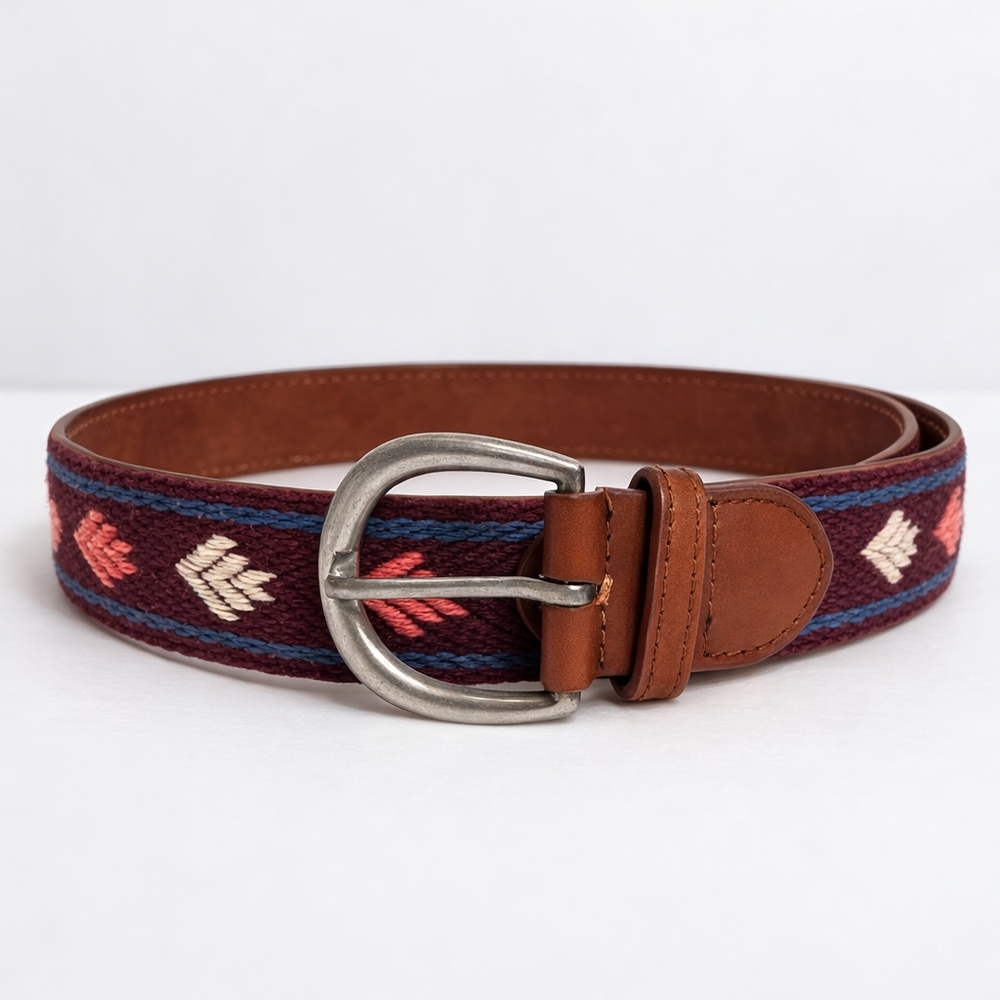 American Eagle Boho Southwestern Colorful Fabric Faux Leather Belt, XS